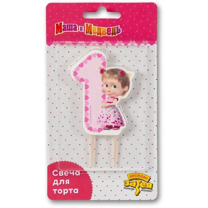 Свеча Цифра 1 Маша Сердца 7,5см 1502-3573