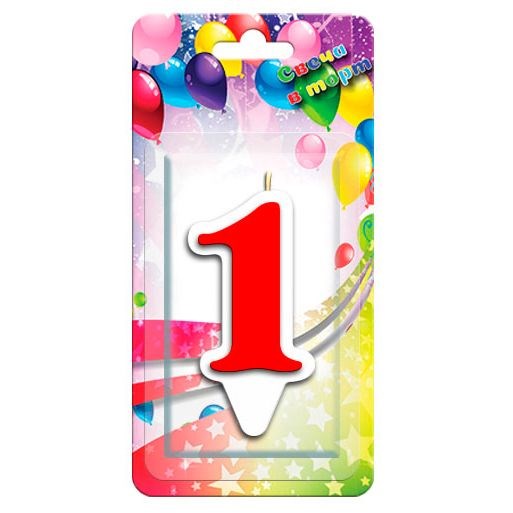 Свеча Цифра 1 Волна Красная 1043-SM