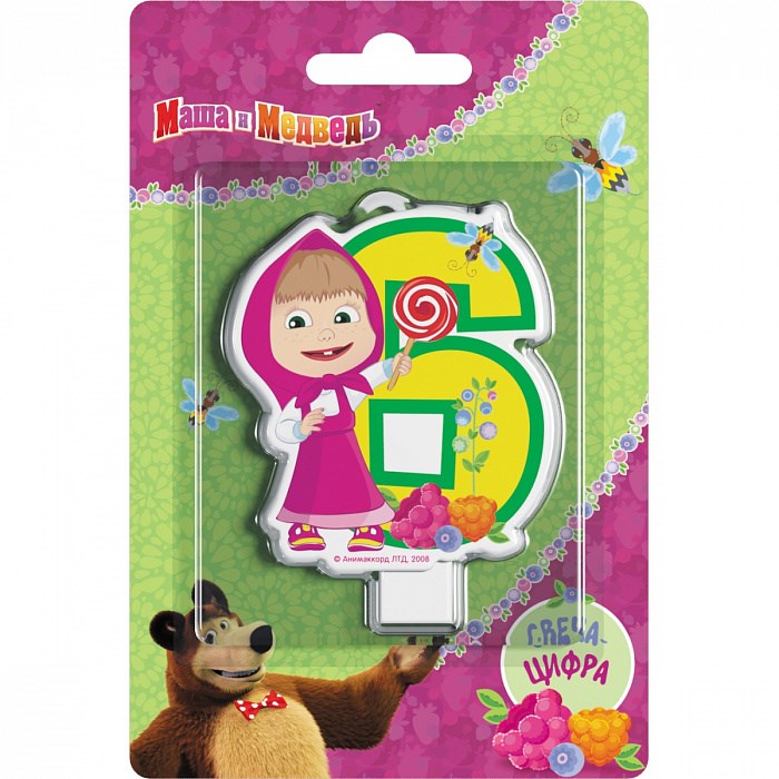 Свеча Цифра 6 Маша и Медведь 8см 33008