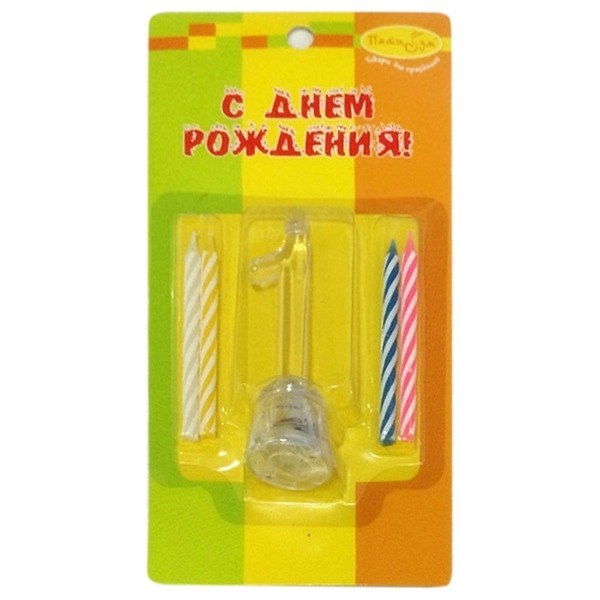 Свечи 4шт с мигающим держателем 7см Цифра 1 6049973