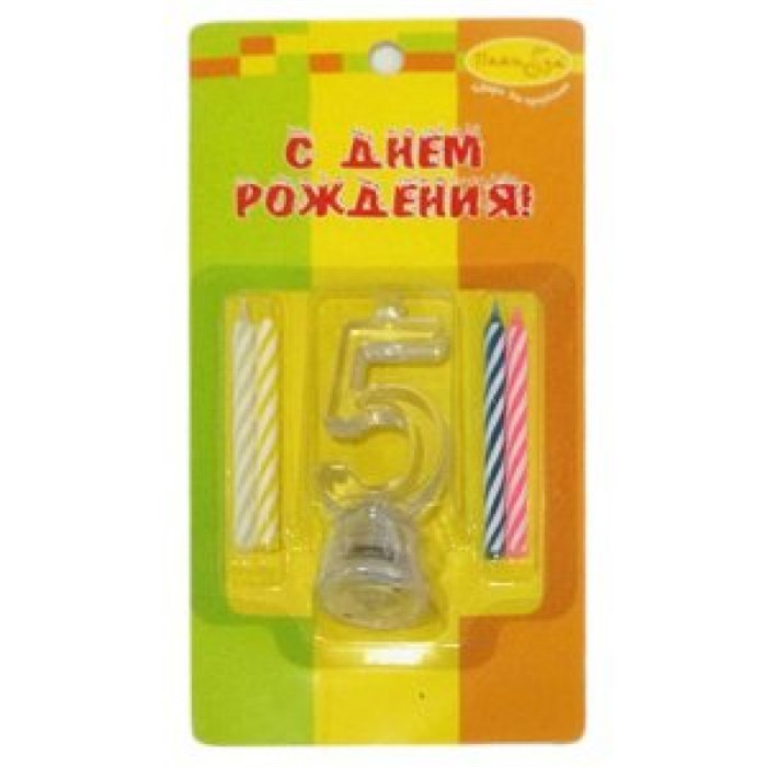 Свечи 4шт с мигающим держателем 7см Цифра 5 6050016