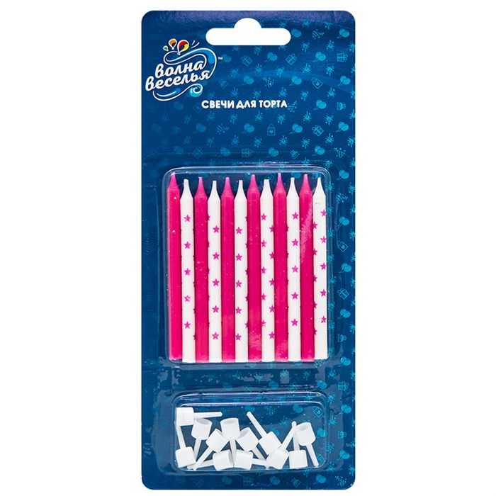 Свечи 2-х цветные в звездочку с подставками 12шт 8см 132489 132489