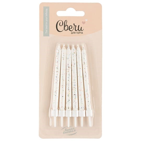 Свечи Яркие искры Белый с блестками 8см 6шт 126767