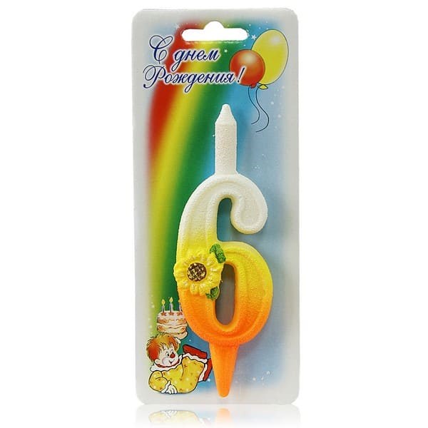 Свеча Цифра 6 Солнечная 3036