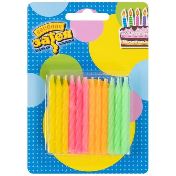 Свечи для торта Неон 6см 24шт 1502-6141