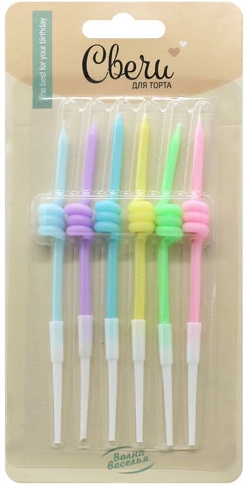 Свечи Спирали Ассорти Макарунс 0,35*8,5 + 5 см 6 шт. с держат. 802967