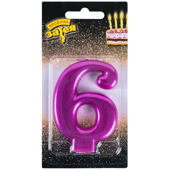 Свеча Цифра 6 Ярко-розовая 8см 1502-6100