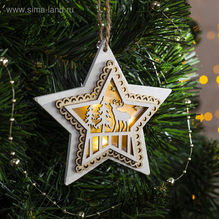 Подвеска световая Звезда новогодняя белая 10*10*2см 3 LED Т/БЕЛЫЙ 4357359 4357359