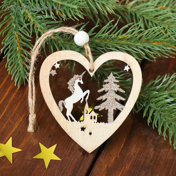 Новогодняя подвеска Единорог в сердце цвет белый 3608933 3608933