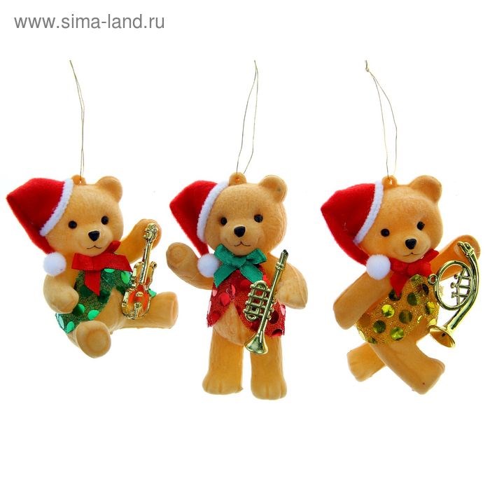 Украшение елочное мишка 3 вида 9см музыканты 1113647 1113647