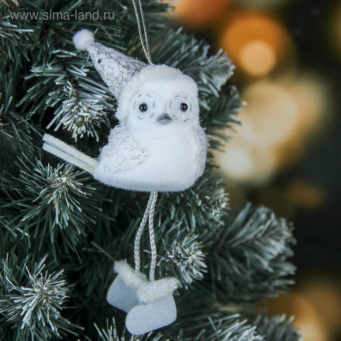 Мягкая птичка белая совушка 13см в колпаке 3249327