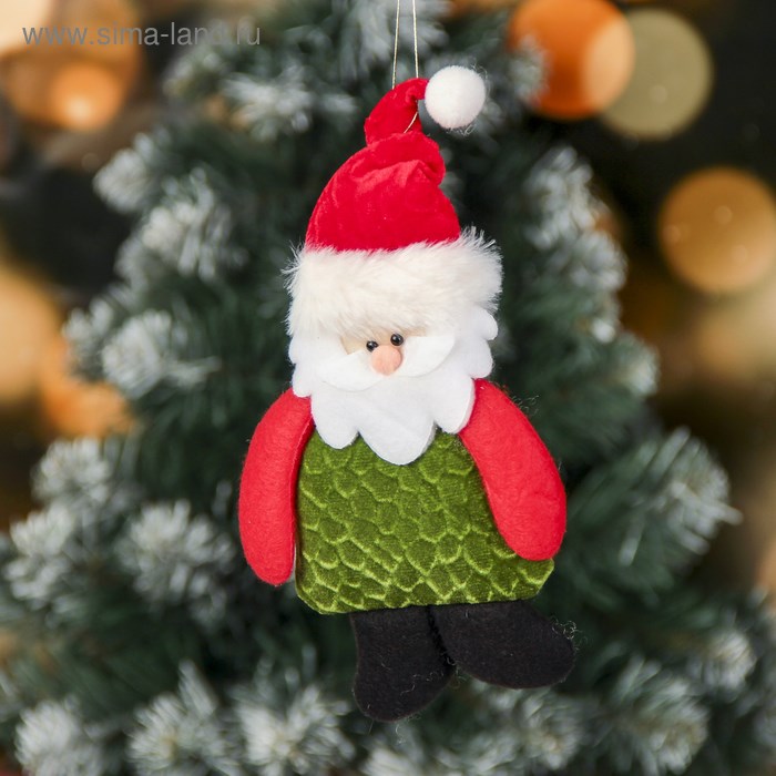 Подвеска мягкая Дед мороз в зелёной шубке 9*22см 3544126 3544126