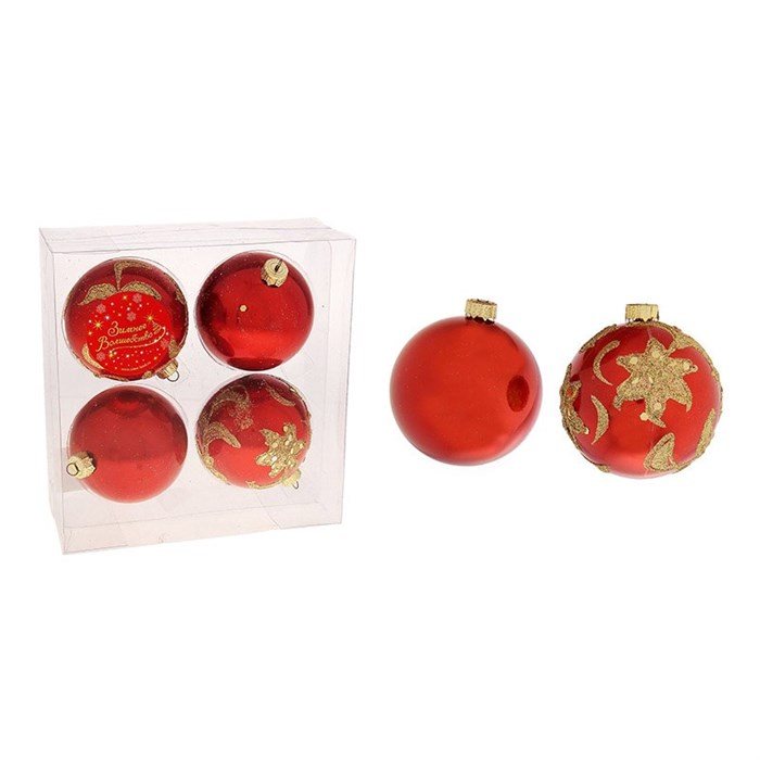 Набор шаров пластик d-7cм 4шт Лунный свет Красный 717920 717920