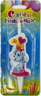 Свеча Цифра 1 Кошечка 12см 5851