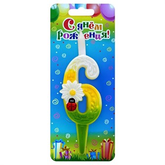Свеча Цифра 6 С ромашками 3067