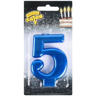Свеча Цифра 5 Синяя 8см 1502-6109