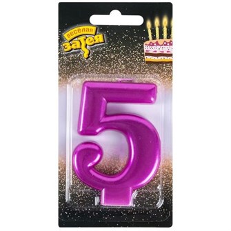 Свеча Цифра 5 Ярко-розовая 8см 1502-6099