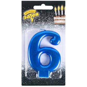 Свеча Цифра 6 Синяя 8см 1502-6110