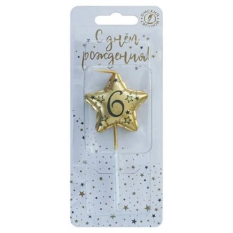 Свеча Звезда 6 Золото Металлик 9 см 0906