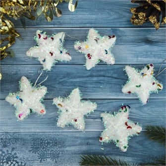 Украшение елочное Звездочки пушистые блеск 6шт 4,5*4,5см 3570513 3570513