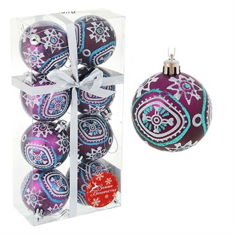 Набор шаров пластик d-6см 8шт Сказочный узор Фиолетовый 1332615 1332615